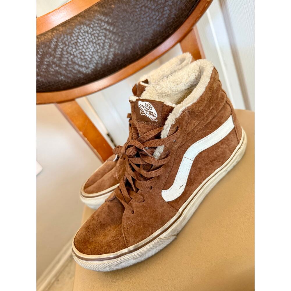 Vans Sk8-Hi Suede Sherpa Brown Fleece Lined High Top Sneakers Sz Men 7.5 Women 9